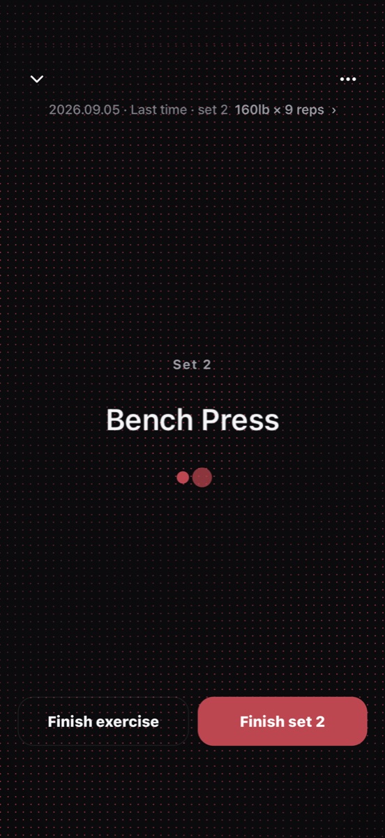 REDDY mid-set — the movement and last session’s load and reps